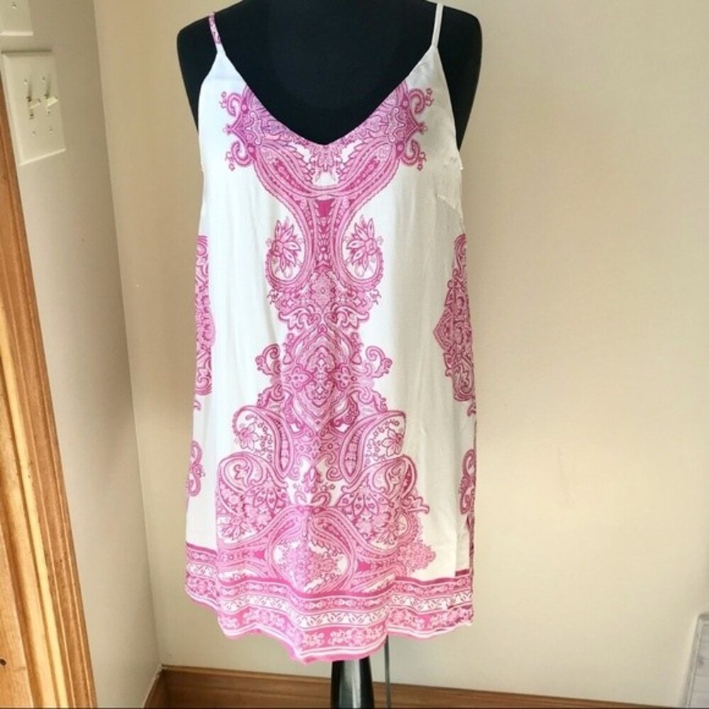 JUN & IVY Shift Dress Pink White Spaghetti Strap Cross Francescas NWT